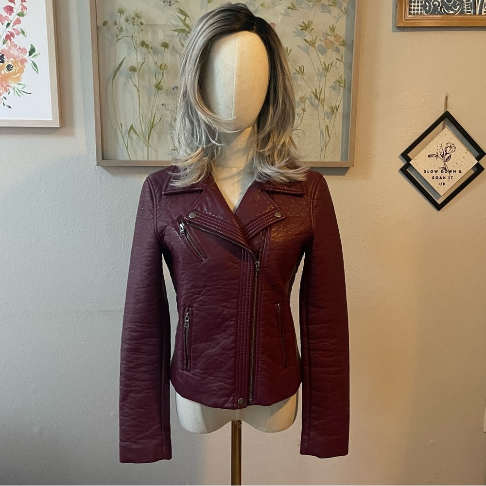 Ann Taylor Red Pleather Moto Jacket